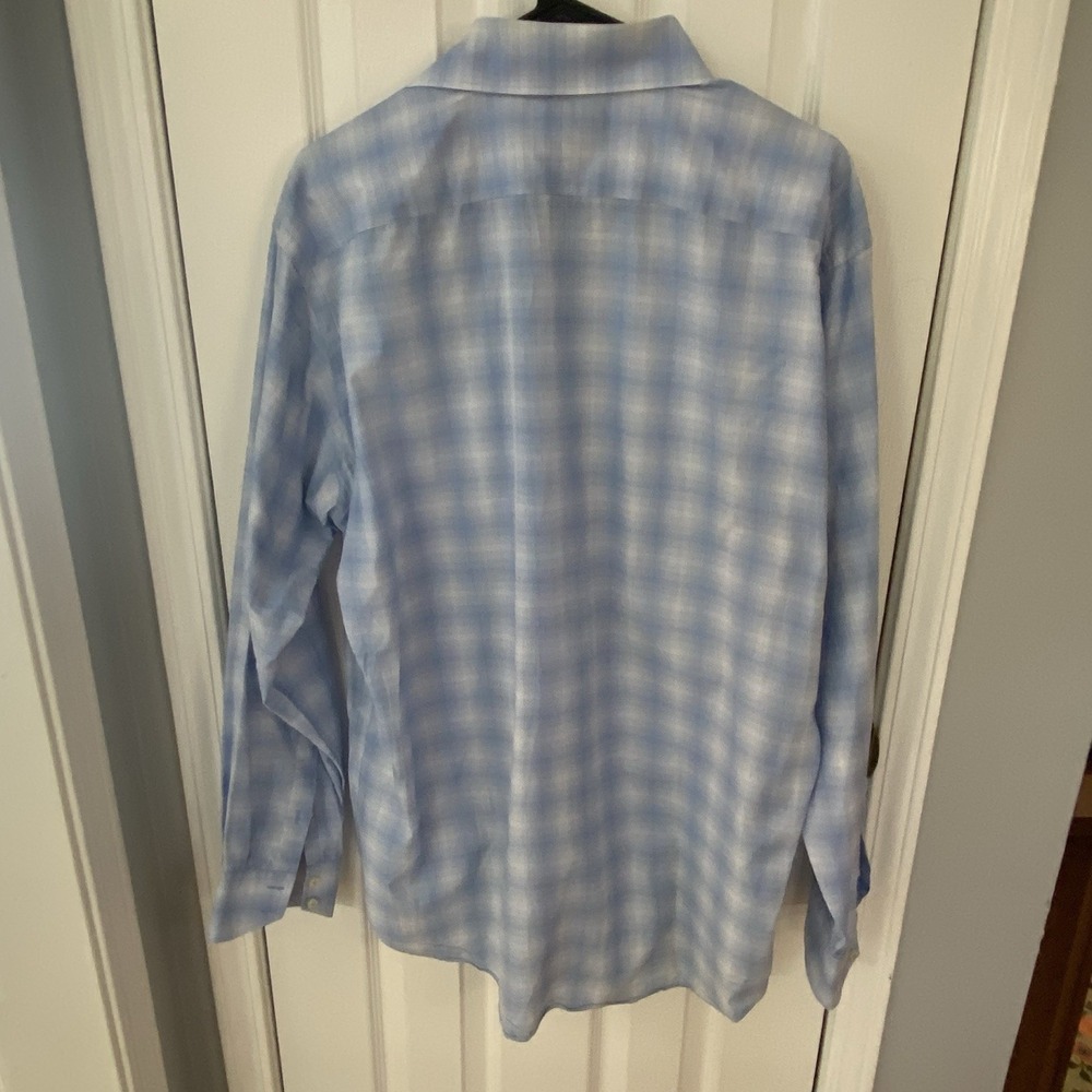 Thomas Dean Button Down Shirt Men XL Blue Plaid Italian Luxury Cotton L/S - Picture 4 of 5